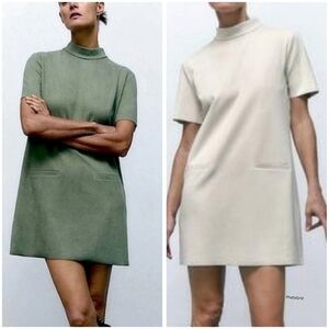 Zara Mock Neck Faux Suede 2 Dress Med. Olive & Ivory